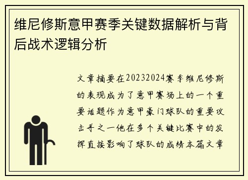 维尼修斯意甲赛季关键数据解析与背后战术逻辑分析
